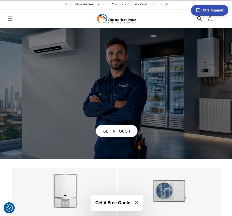 Climate Flow Limited website homepage — heating and refrigeration case study